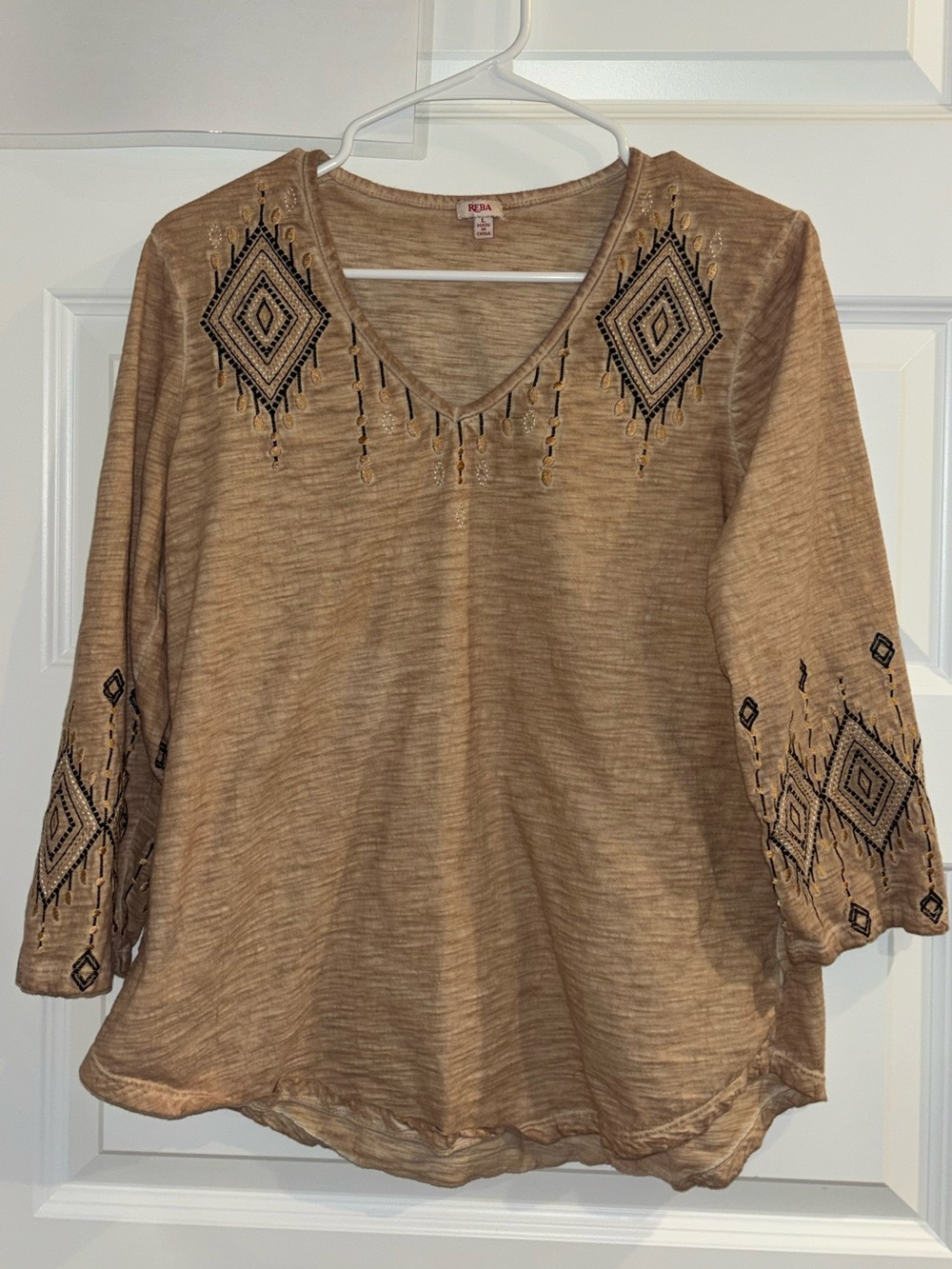 Reba Women’s Large 100% Cotton Embroidered Western Boho Tunic Top